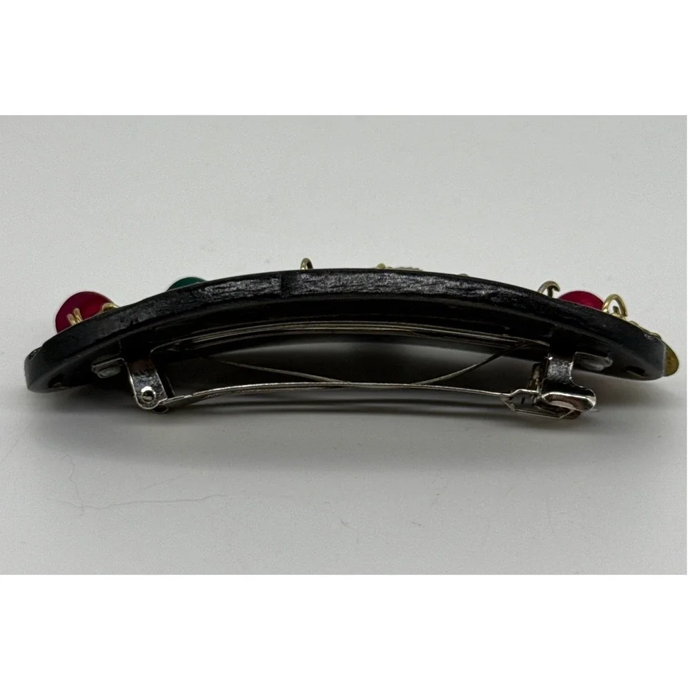 Vintage Boho Oval Hair Barrette with Dangle Coins and Colorful Beads French Clip